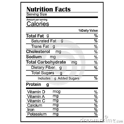 Nutrition facts. Design template with nutrition facts. Information table about food. Calorie selection Vector Illustration