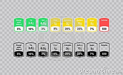 Nutrition Facts information label for box. Daily value ingredient calories, cholesterol and fats in grams and percent Vector Illustration