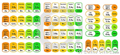 Nutrition facts label. Information label for box package daily value ingredient amounts calories, grams and percent Vector Illustration