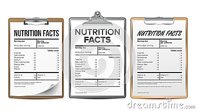 Nutrition Facts Vector. Blank, Template. Diet Calories List. For Box. Food Content. Fat Information. Protein Sport Vector Illustration