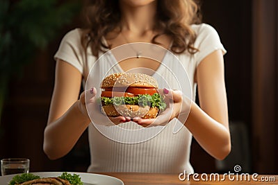 Nutrition victory Woman confuses fries, attains healthy weight, thinness Stock Photo