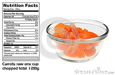 Nutritional facts of Carrots Stock Photo