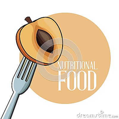 Nutritional food apricot fruit fork Vector Illustration