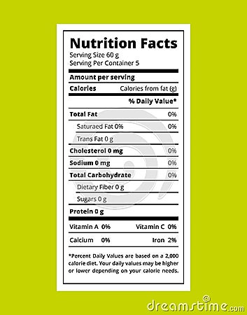 Nutritional information table Vector Illustration