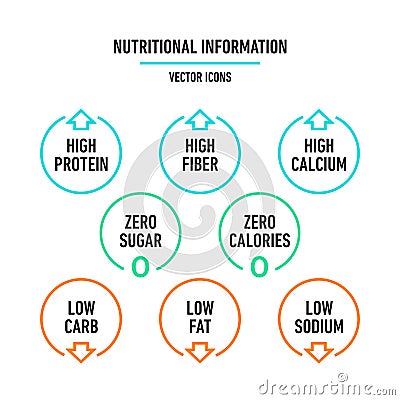 Nutritional information vector icons set for product label or advertising Vector Illustration