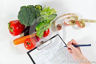 Nutritionist doctor workplace concept, top view Stock Photo