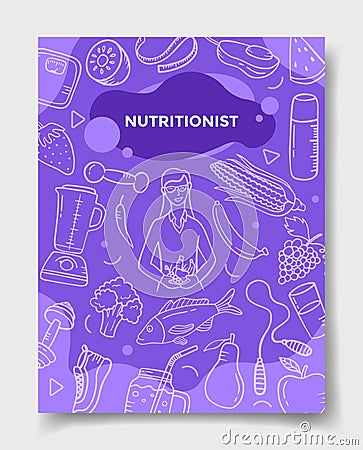 Nutritionist jobs career with doodle style for template of banners, flyer, books, and magazine cover Cartoon Illustration