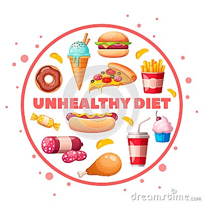 Nutritionist Unhealthy Diet Cartoon Vector Illustration