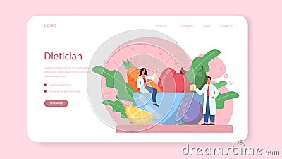 Nutritionist web banner or landing page. Diet plan with healthy food Vector Illustration