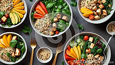 Nutritious Bowl Spread. Generative AI Stock Photo