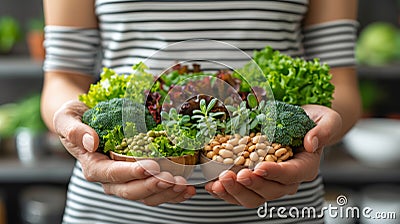 Nutritious Fresh Vegetables and Beans Held in Hands Stock Photo