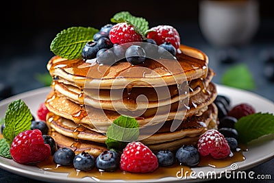 Nutritious Healthy breakfast pancake plate. Generate Ai Stock Photo