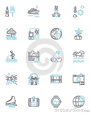 Nutritious meals linear icons set. Nourishing, Healthy, Balanced, Wholesome, Nutritious, Delicious, Fresh line vector Vector Illustration