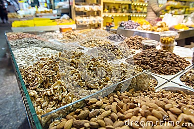 Nuts, almond, walnut in the market Stock Photo