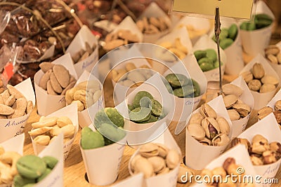 Nuts Assortment at Mercado de San Miguel Stock Photo