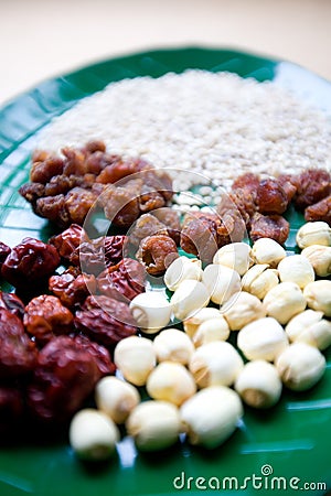 Nuts and barley to be made into healthy soup Stock Photo