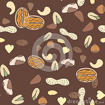 Nuts collection tileable texture vector. Suits for fabric and package print Vector Illustration