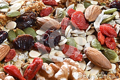 Nuts and Dried Fruits on a Nutty Baklava Stock Photo