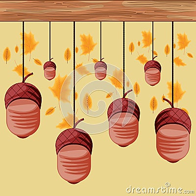 Nuts hanging for thanksgiving day with leafs Vector Illustration