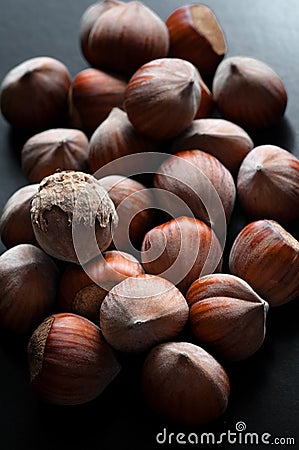 Nuts hazelnuts closeup, hazel background Stock Photo