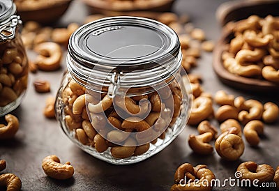 Nuts Indonesia Mete Cashew snack Kacang Goreng Fried Popular jar Stock Photo