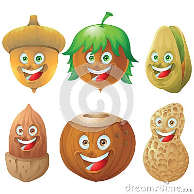 Nuts and seeds icon character set Vector Illustration