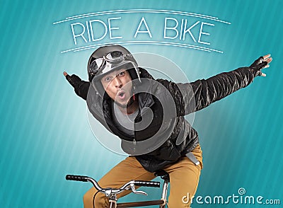 Nutty cyclist on his bike Stock Photo