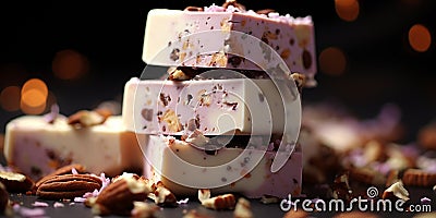 Nutty and sweet torrone nougat, made with almond and honey Stock Photo