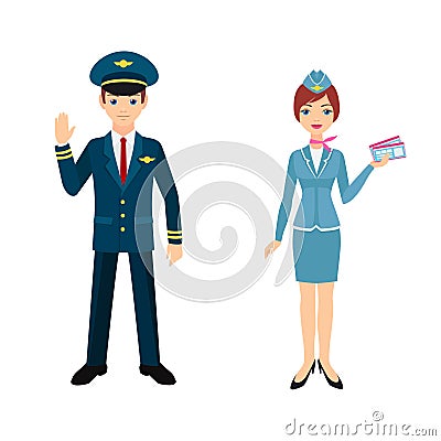 Pilot and stewardess Vector Illustration