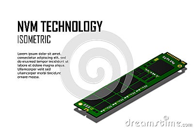 NVME Express M.2 memory realistic 3d isometric illustration, random access memory Vector Illustration