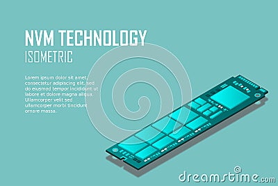 NVME Express M.2 memory realistic 3d isometric illustration, random access memory Vector Illustration