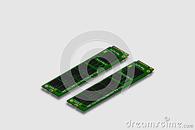 NVME Express M.2 memory realistic 3d isometric illustration, random access memory, personal computer hardware component, custom ga Vector Illustration