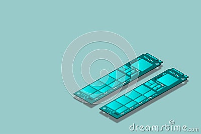 NVME Express M.2 memory realistic 3d isometric illustration, random access memory, personal computer hardware component, custom ga Vector Illustration