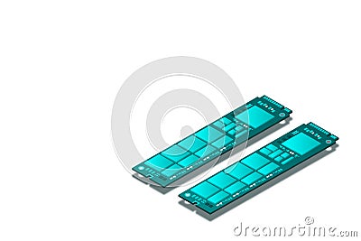 NVME Express M.2 memory realistic 3d isometric illustration, random access memory, personal computer hardware component, custom ga Vector Illustration