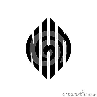 NXM circle letter logo design with circle and ellipse shape. NXM ellipse letters with typographic style. The three initials form a Vector Illustration
