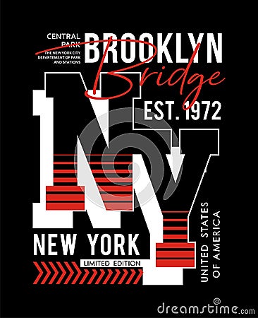 NY Brooklyn bridge typography vintage, for t-shirt and apparel, print men, vectors Vector Illustration