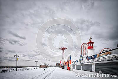 Coney Island beach and Luna Park Editorial Stock Photo