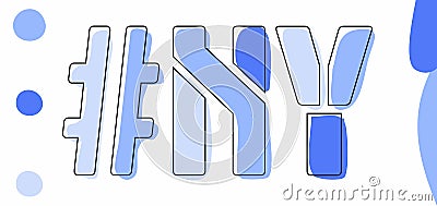 NY Hashtag. Isolate curves doodle letters. Blue colors. Hashtag #NY is abbreviation US American New York Vector Illustration