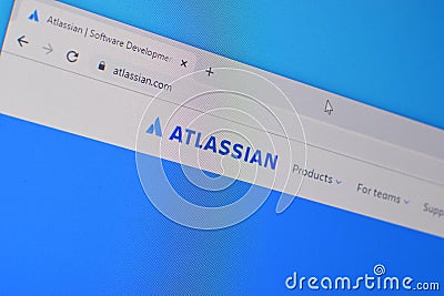 Homepage of atlassian website on the display of PC, url - atlassian.com Editorial Stock Photo