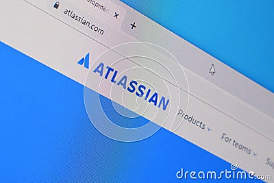 Homepage of atlassian website on the display of PC, url - atlassian.com Editorial Stock Photo