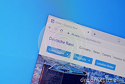 Homepage of deutsche bank website on the display of PC, url - db.com Editorial Stock Photo