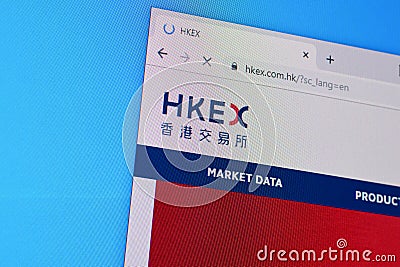 Homepage of hkex website on the display of PC, url - hkex.com.hk Editorial Stock Photo