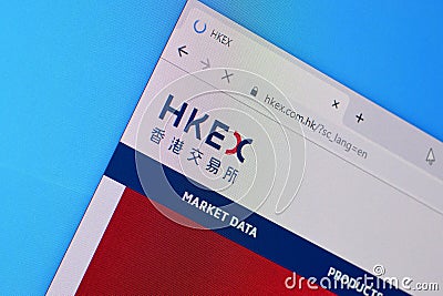 Homepage of hkex website on the display of PC, url - hkex.com.hk Editorial Stock Photo