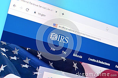 Homepage of internal revenue service website on the display of PC, url - irs.gov Editorial Stock Photo