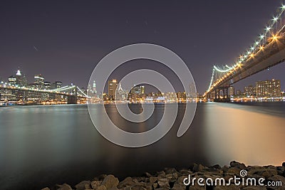 NYC Bridges At Night Stock Photo