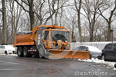 A NYC Departmennt of Sanitation vehicle stands in Bronx community Editorial Stock Photo