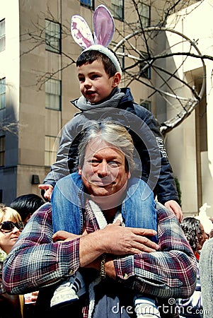 NYC: Father and Son at Easter Parade Editorial Stock Photo