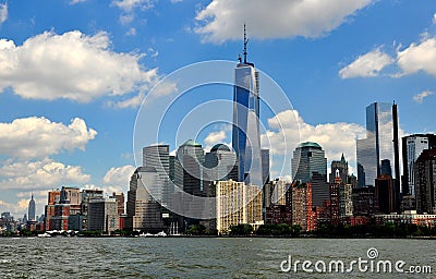 NYC: Lower Manhattan Skyline with One World Trade Center Editorial Stock Photo