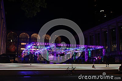 Lincoln Center in New York City NY USA. at Night Dancing disco ball Editorial Stock Photo