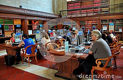 NYC: People with Computers at NY Public Library Editorial Stock Photo